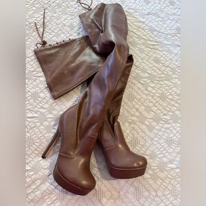 Elegant Brown Leather Knee-High Boots